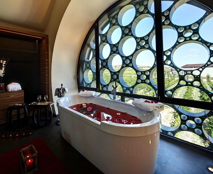 Foto de la Habitación Doble Premium del hotel con bañera de hidromasajes privada.