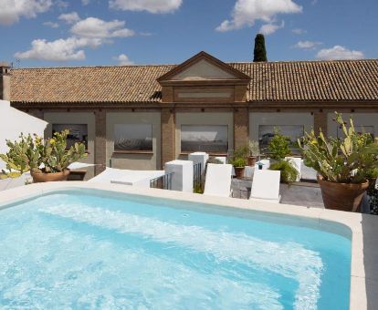 Terraza solarium con piscina al aire libre de este hotel solo para adultos.