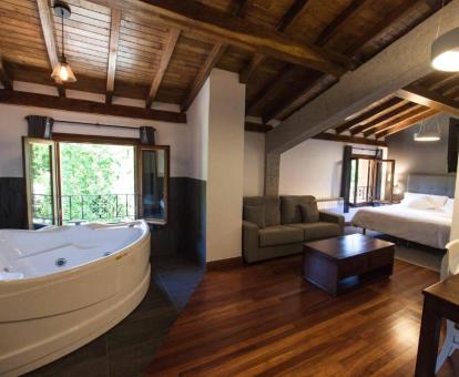 Foto de la Habitación con cama extragrande y bañera de hidromasaje.