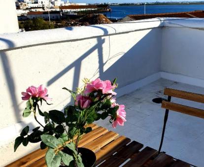 Foto de la terraza con comedor exterior y vistas al mar de este coqueto estudio.