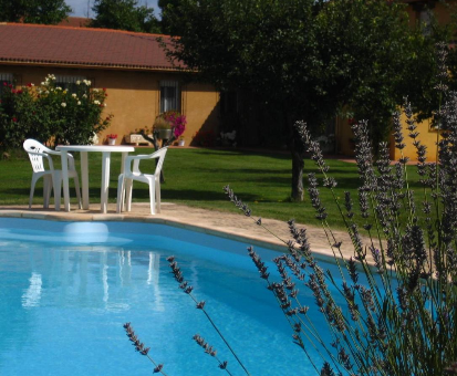 Piscina exterior situada en jardín de la Casa Constanza en Vega de Infanzones