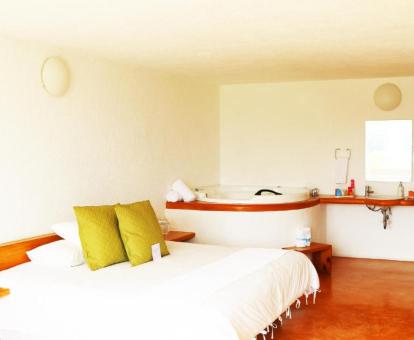Foto de la suite con bañera de hidromasaje privada junto a la cama.