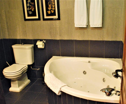 Foto del baño con bañera de hidromasaje que se encuentra en la casa rural La Fuente Gorda
