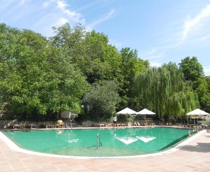 Piscina al aire libre rodeada de vegetación de este maravilloso hotel ideal para parejas.