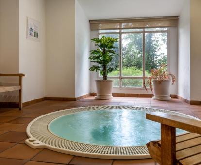 Foto de la bañera de hidromasajes con vistas a la naturaleza de la sala de relajación del parador.