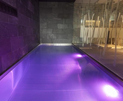 Foto de la piscina privada alargada y perfecta para dos personas con iluminaciÃ³n interior que puedes disfrutar den Suites Natura Mas Tapiolas en la Suite con piscina.