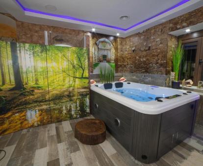 Foto de la sala de relajación con una maravillosa bañera de hidromasajes privada.