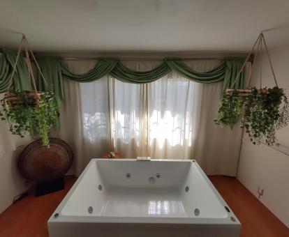 Foto de la fabulosa bañera de hidromasaje privada de la habitación con cama extragrande.